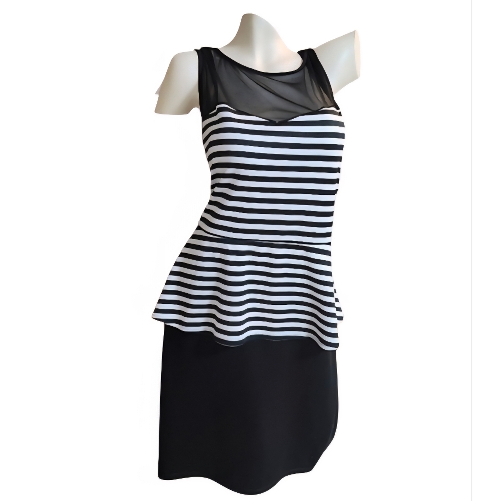 Black and White Striped Sleeveless Figure Flattering Dress